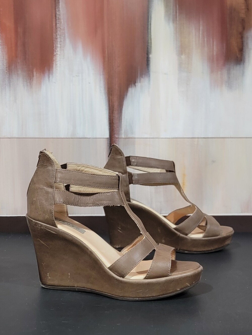 Nisolo Size 35 US 6 Platform Wedge Heel Ankle Strap Leather Sandals Shoes